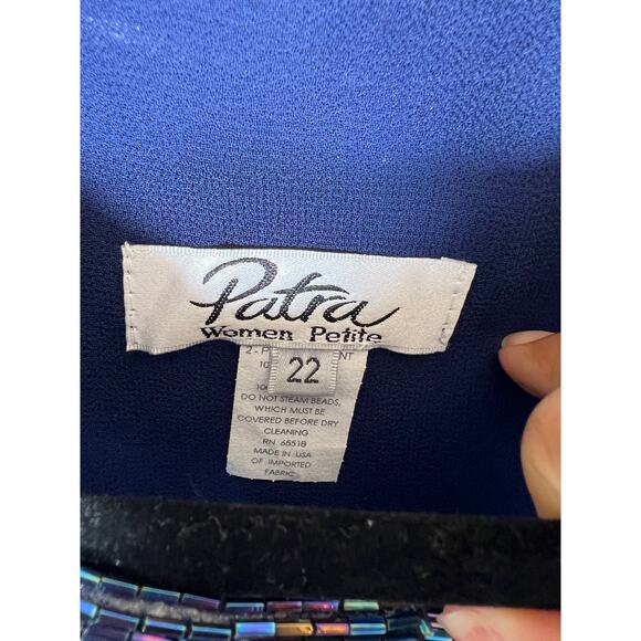 Patra Women Petite Blue Beaded Collar Formal Blazer Jacket Topper Womens Sz 22 - Picture 9 of 11